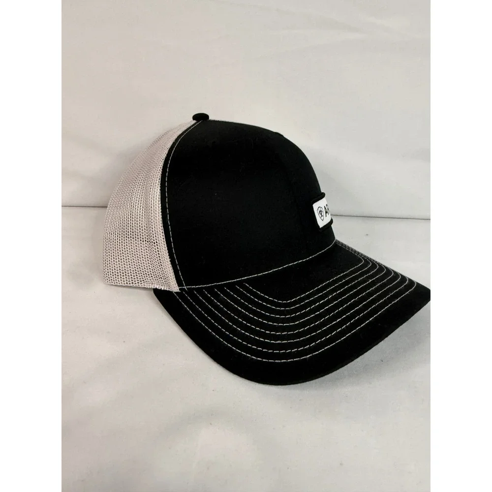 Ariat Richardson 112 Trucker Hat Black Grey Mesh Snapback Logo Patch Cap Mens